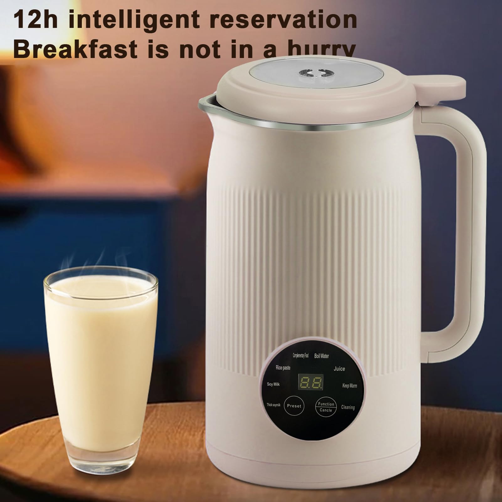 Máquina de leche de soja, 1200 ml, máquina automática de leche de plantas de acero inoxidable, silenciosa, para leche vegetal casera, avena, soja, sésamo negro, bebidas sin leche (blanco)