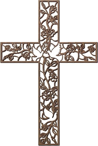 Yookeer Cruz de madera para colgar en la pared, paloma religiosa, decoración de sala de estar, decoración rústica de madera para el hogar
