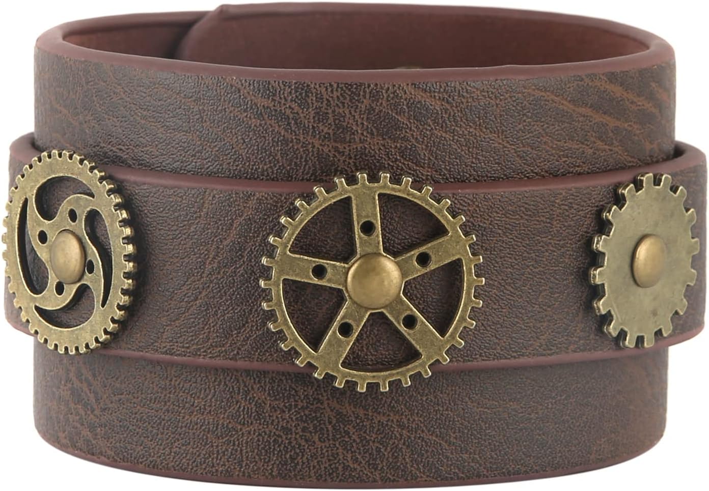 HZMAN Steampunk Alloy Gear Leather Wristbands for Men Women Bracelets Cuff Bangle Jewelry Brown Adjustable