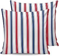 Vista 7 de Juego de 2 fundas de almohada impermeables para sofá, fundas de almohada decorativas de líneas rojas y azules a rayas de 18 x 18 pulgadas