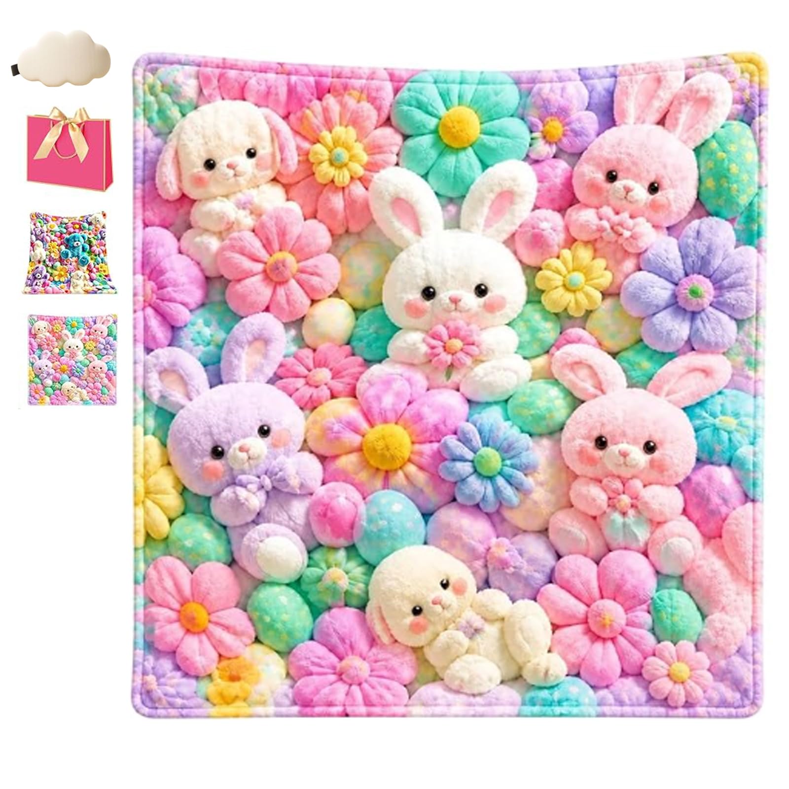 Teddy Pastel Floral Print Throw Blanket, Pastel Teddybear Blanket (B,30*40)
