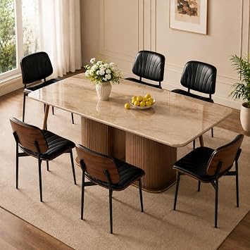 REONEY Dining Chairs Set of 6, Mid-Century Modern Kitchen Chairs, Black