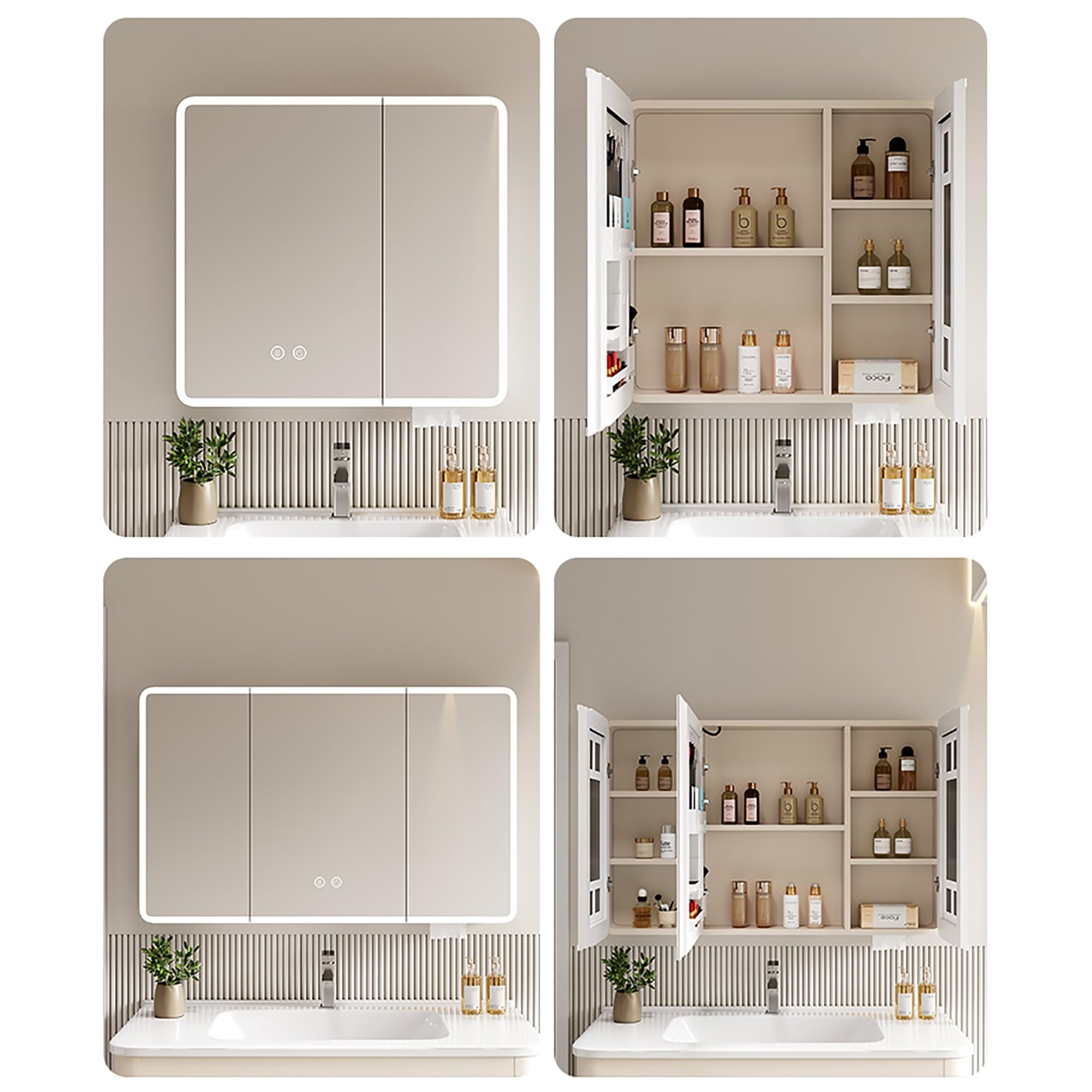 Armadietto medicinale a specchio con luce Armadietto a specchio da bagno, armadietto a specchio da bagno Vanità Armadietto a parete in alluminio Superficie a specchio w/Nascondi Ripiani per Bagni