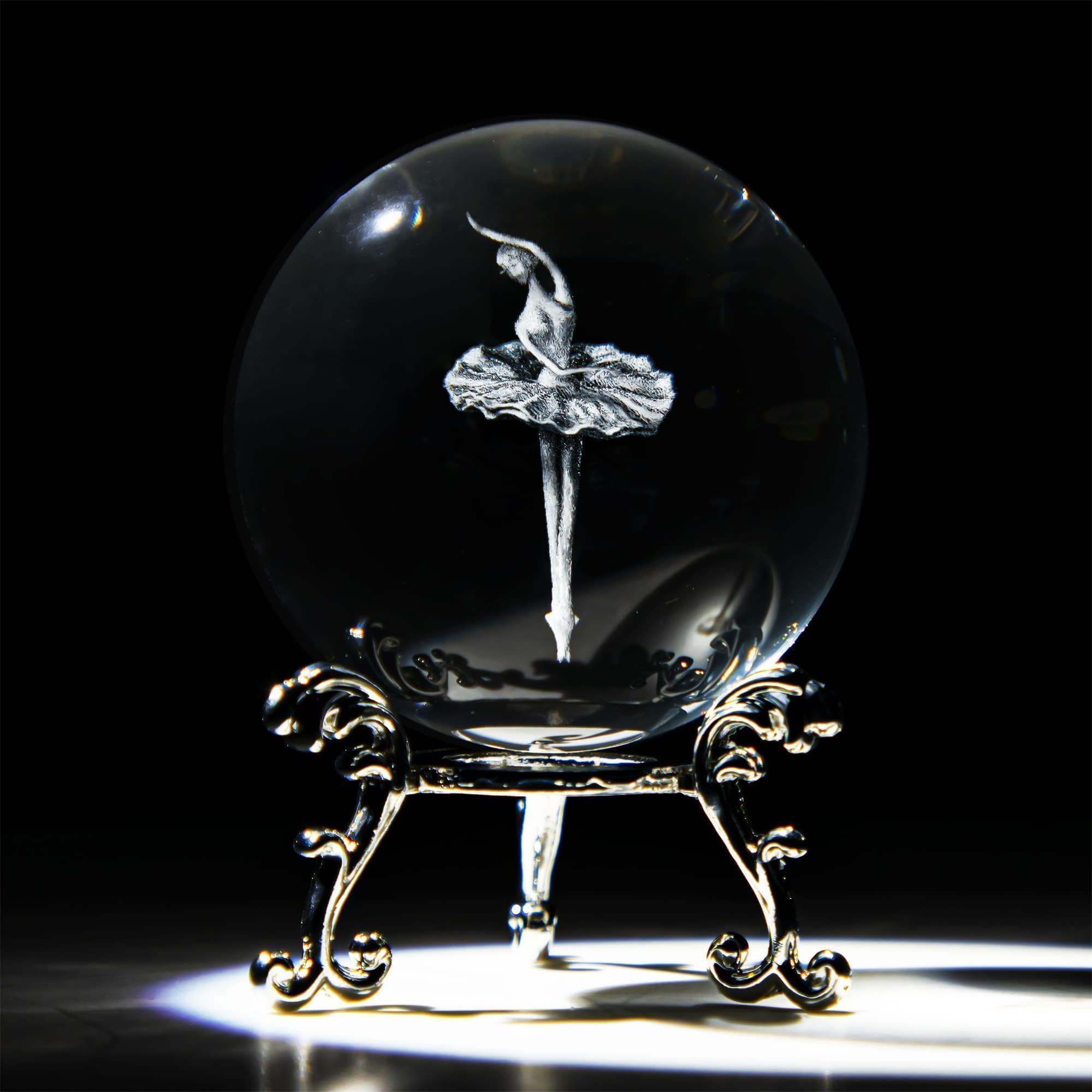 - HDCRYSTALGIFTS 3D Laser Engraved Ballerina Dancing Crystal Ball Paperweight Elegant Ballet Dancer Girl Figurine Glass Sphere Home Art Decor (60mm,2.4inch)