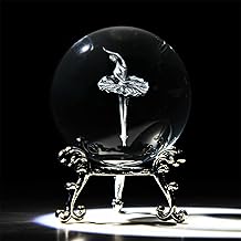 HDCRYSTALGIFTS 60mm 3D Ballerina Crystal Ball Figurine Gifts for Women Men Glass Laser Engraved Girl Crystal Ball with Stand Crystal Glass Paperweights Glass Ball Ornaments Decorations for Lovers