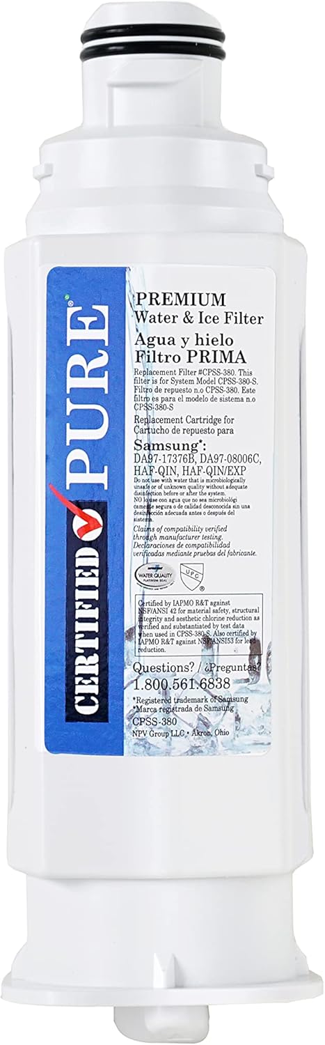 Refrigerator Water & Ice Replacement Filter for Clean and Fresh Drinking Water, fits Samsung* Models DA97-1737B, DA97-08006C, HAF-QIN/EXP, AF-QIN