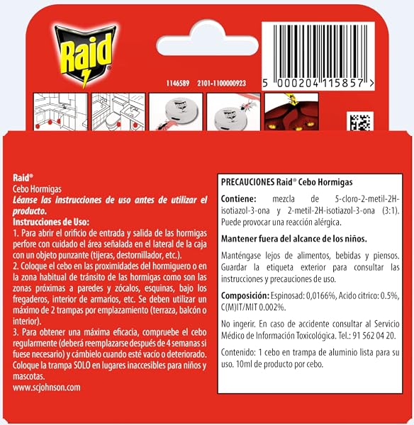 Raid ® Cebos - Trampa antihormigas, elimina la colonia de hormigas entera, efectivo en Interiores y Exteriores, 1 Unidad (Paquete de 1) - 2