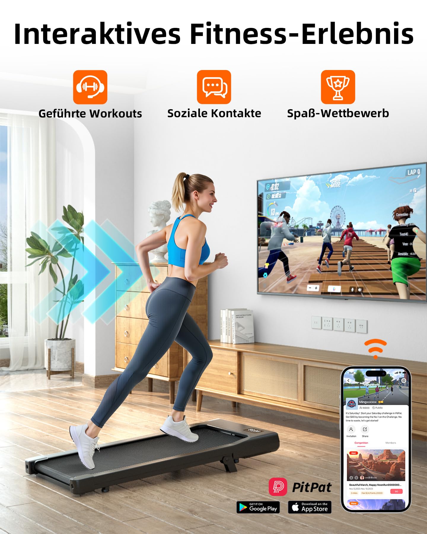 Copant Walking Pad mit Steigung 6%, Laufband für Zuhause 136KG mit App-Steuerung, 6 km/h & 12 km/h Laufband Schreibtisch Leise & Büro mit Profikurse und Mehrspieler-Turniere