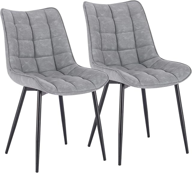 WOLTU Dining Chairs Set of 2 pcs Kitchen Counter Chairs Lounge Leisure Living Room Corner Chairs Grey Faux Leather Reception Chairs with Backrest and Padded Seat
