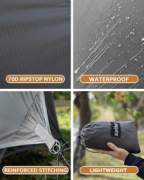 Sunyear Camping Hammock with Net and Hammock Tent Rain Fly Bundle - Perfect for Hiking, Backpacking, Outdoor Sleeping and Camping Survival