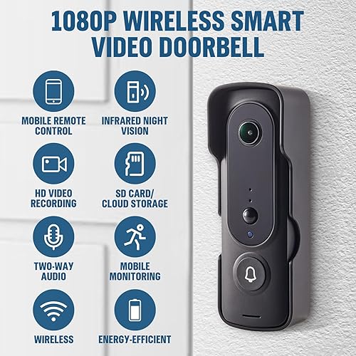 Miniatura 3 de Cámara de timbre de video 1080P inalámbrica, incluye timbre de anillo, visión nocturna IRvista en vivodetección humana inteligenteaudio