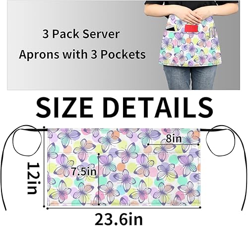 Miniatura 4 de 3 Pocket Waist Apron, Pack of 3, Abstract Line Butterfly Server Short Apron for Men Women, Kitchen, Restaurant, Cafe Delantales De Mesera Para Mujer