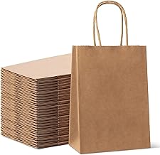 HAUSPROFI 25pcs Kraft Paper Bags for Gifts, Food & Sweets, Strong Carrier Bags with Twisted Handles for Kid Parties, Weddings, 27x21x11cm, Thicken 130gsm