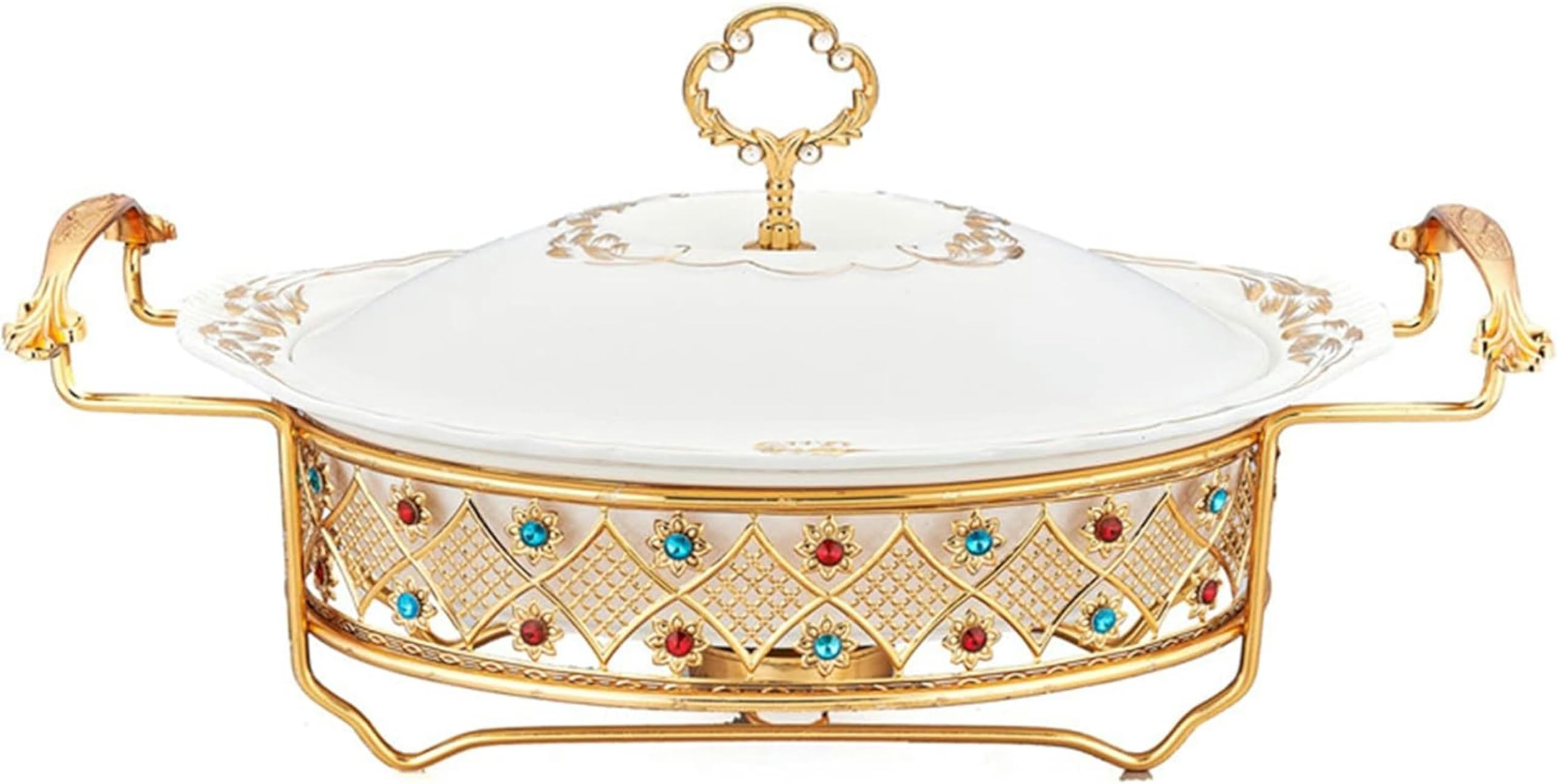 Hadecoll A Ceramics Chafing Dish Buffet Set, Full Size Chafer Nd Buffet Warmer Set With Diamond Decoration, Suitable For Buffet Catering Kitchen Party,-1.2L
