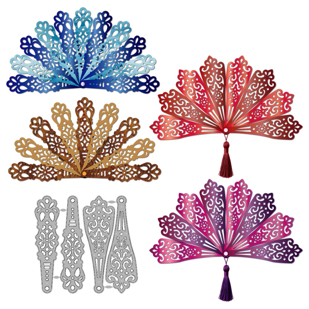 MAYJOYDIY Folding Fan Metal Die Cuts Hollow Carved Fan Cutting Dies Classical Charm Embossing Template Carbon Steel Cutting Stencils for Card Making DIY Scrapbooking Album Handbook Gift Decoration