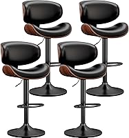 Vista 32 de Juego de 2 taburetes de bar giratorios, modernos taburetes ajustables de piel sintética, taburete de bar con respaldo y reposapiés para isla
