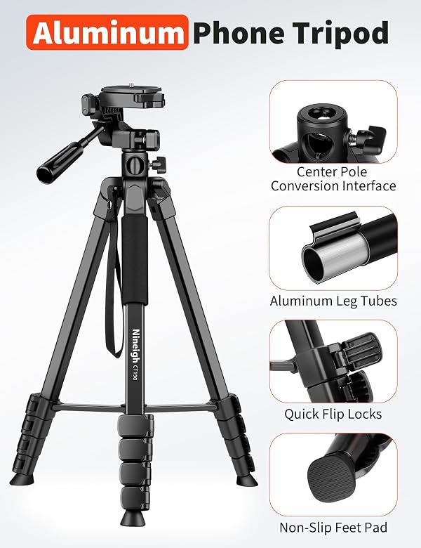 Nineigh 75" Phone Tripod Stand, Overhead Tripod for iPhone with Remote, Portable Horizontal Mount for Video, Live Streaming & Vlogging, Compatible with iPhone Camera by Nineigh - Image 6
