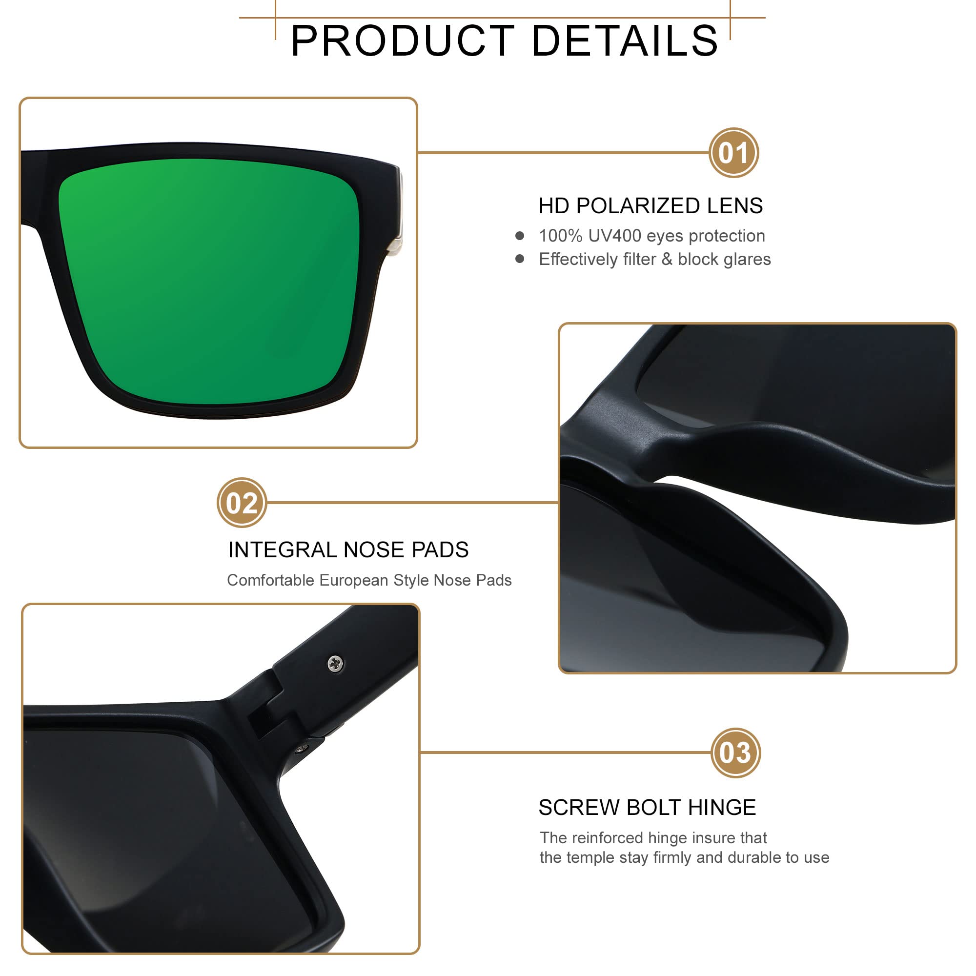 LYZOIT Occhiali da sole quadrati per uomo donna polarizzati oversize grande protezione UV rettangolare sfumature