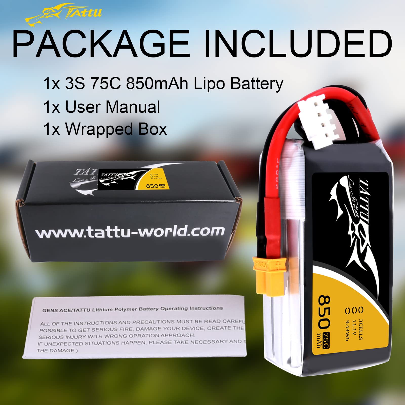 Batterie Lipo TATTU 3S 850mAh 11.1V 75C Avec Connecteur XT30 - Pour Drone FPV Racing 150-180mm