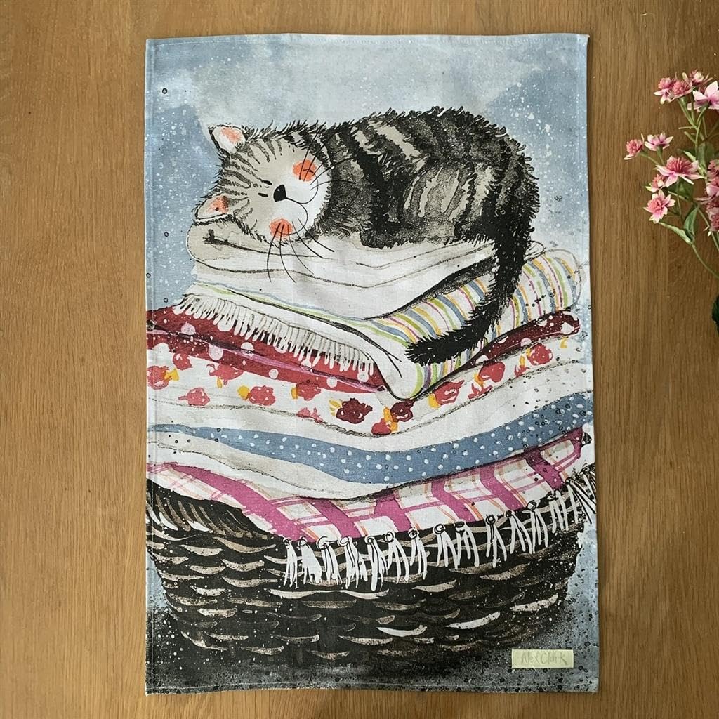 Alex Clark Multi Laundry Basket Cat Tea Towel - 100% Cotton