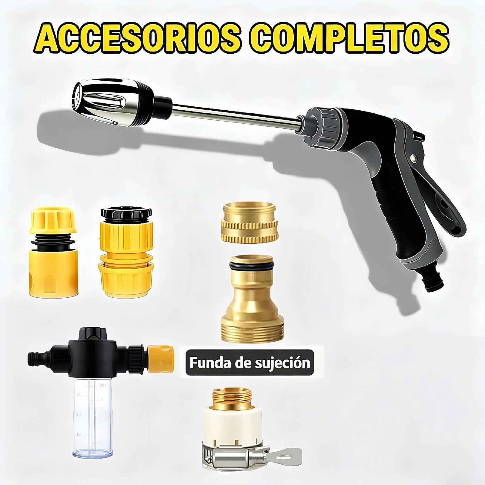 Jetterix Pressure Washer 2026 – Boquilla de Alta Presión para Manguera, Cañón de Espuma Multifuncional con Niveles Ajustables – Limpiador para Coche, Terraza, Jardín y Patio (2pcs)