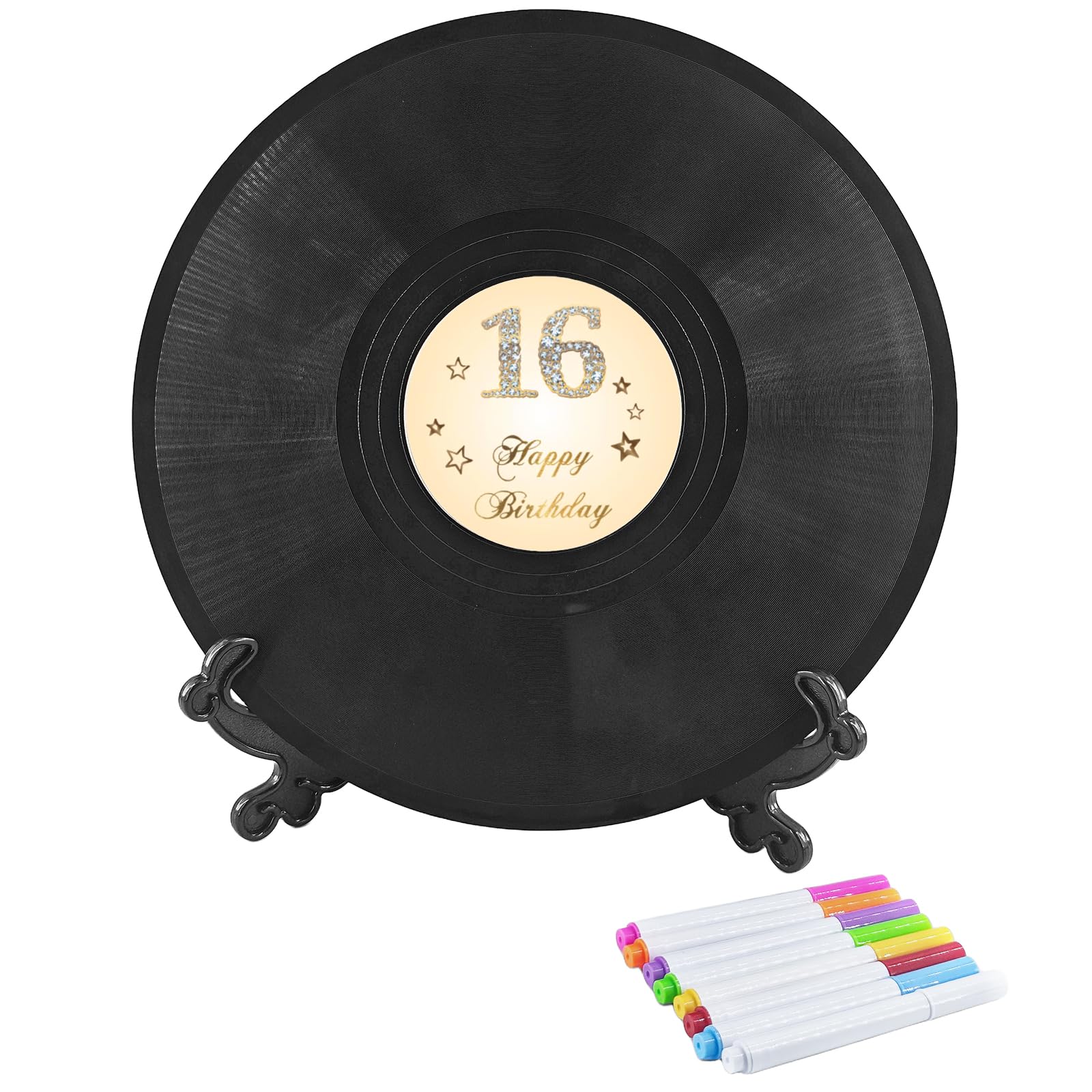 Płyta winylowa 'Sweet 16 Birthday' dekoracje 38 cm x 11,15 cm, dekoracje na 16. urodziny, przyjęcie, plakat, alternatywa dla księgi gości na 16. urodziny, świetny prezent dla dziewcząt lub chłopców