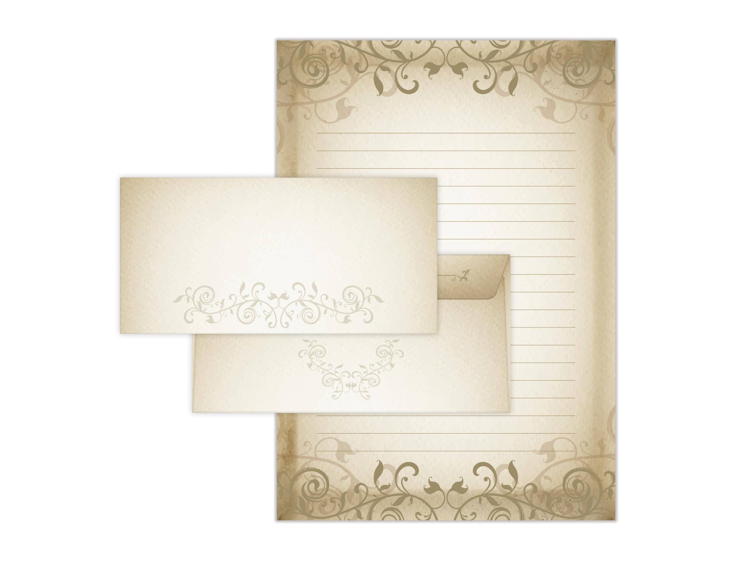Produktbild von Briefpapier-Set A4 Vintage Mit Umschlägen, 25 Blatt Liniert, 80g, Ungelocht