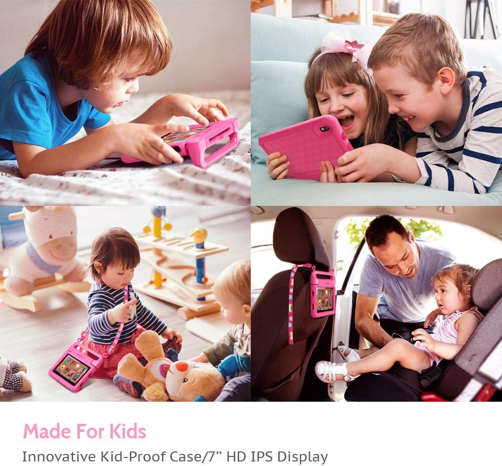 Up To 40% OFF Dragon Touch KidzPad Y88X 7 Kids Tablet with WiFi, Android 10, 7” IPS HD Display, 32GB ROM, KIDOZ Pre-Installed, Kid-Proof Case, Shoulder Strap and Stylus, Pink