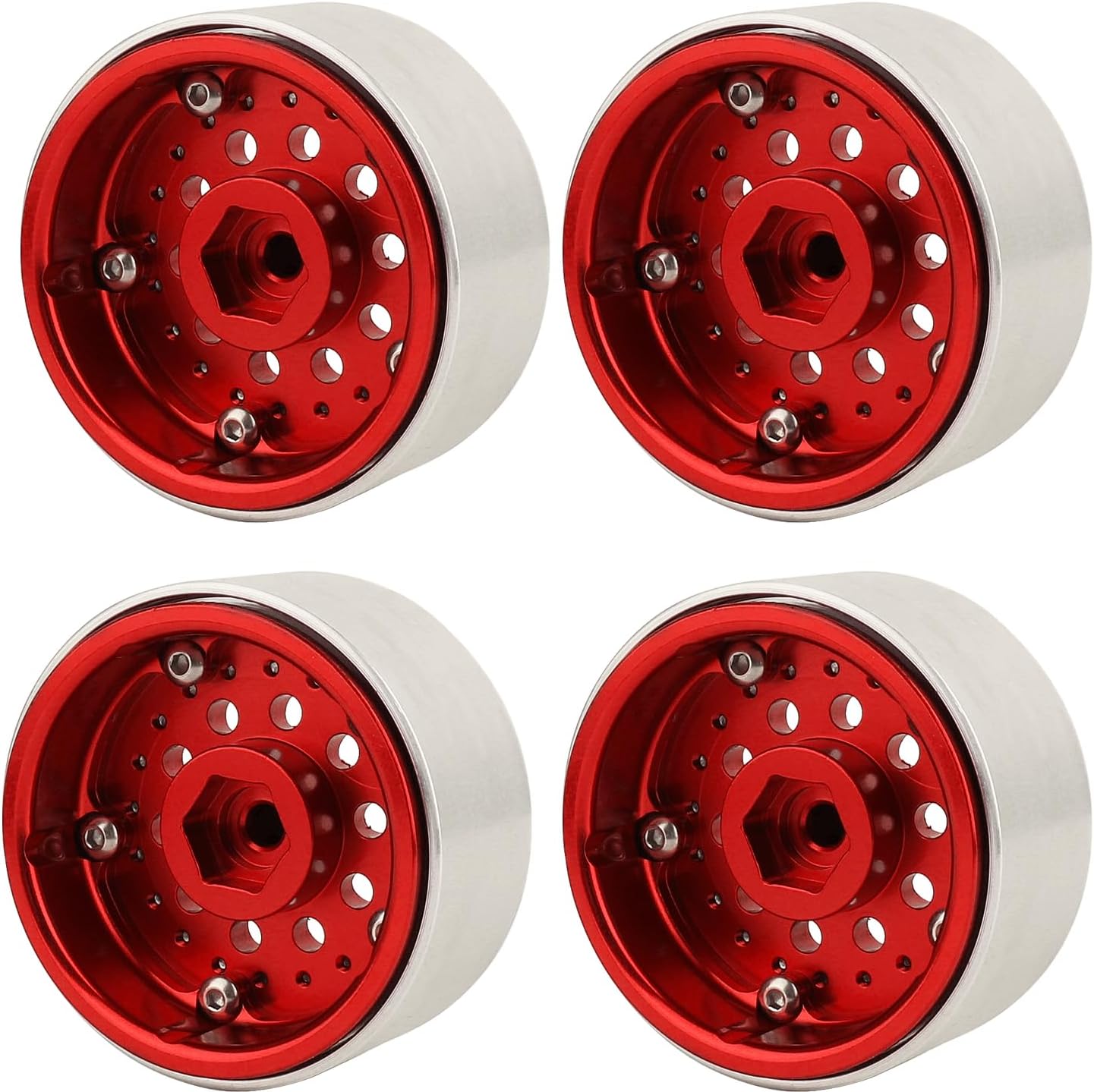 1/10 RC Crawler 4Pcs 1.9 Inch Beadlock Wheel Hub Rim Rims Aluminum Alloy for TRX4 TRX6 Axial SCX10 III AXI03007 GRT EX86190 RedCat,Five Hole nut (red)