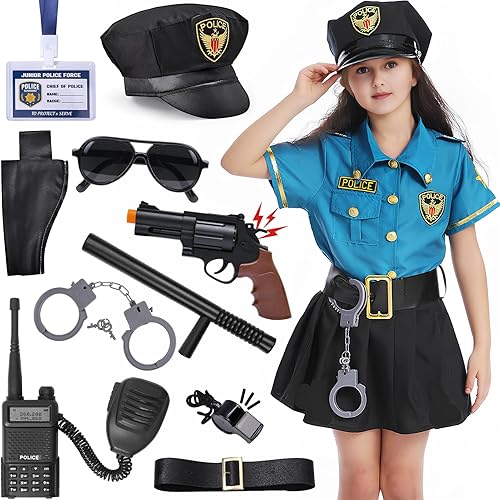 Disfraz de policía para niñas, disfraz de policía para Halloween, juego de rol, disfraz de policía con accesorios de juguete
