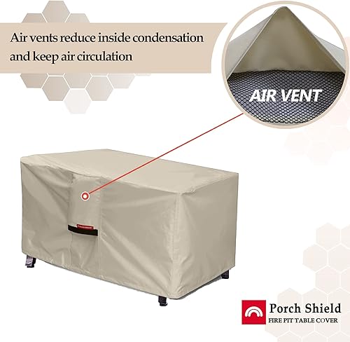 Miniatura 5 de Porch Shield Cubierta para hoguera de patio, impermeable, 600D, rectangular, para exteriores, protector para mesa de fuego, 44 x 26 pulgadas, beige