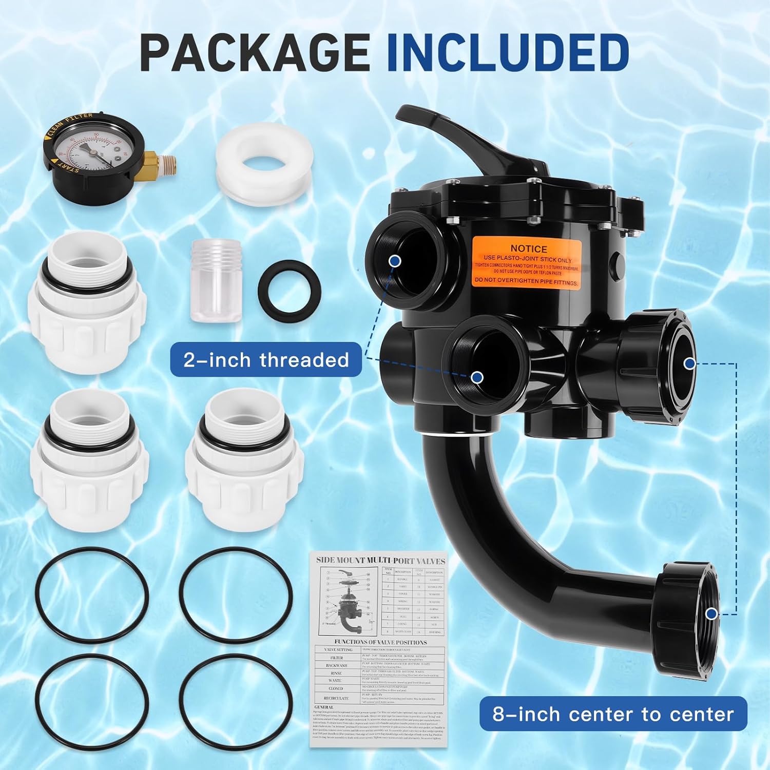 A0553645 2” Side Mount Multi-Port Valve Kit Fit for Zodiac Jandy DEL48, DEL60 D.E. Pool and Spa Filter, 6-Position Side Mount Multiport Valve with One Year Quality Assurance