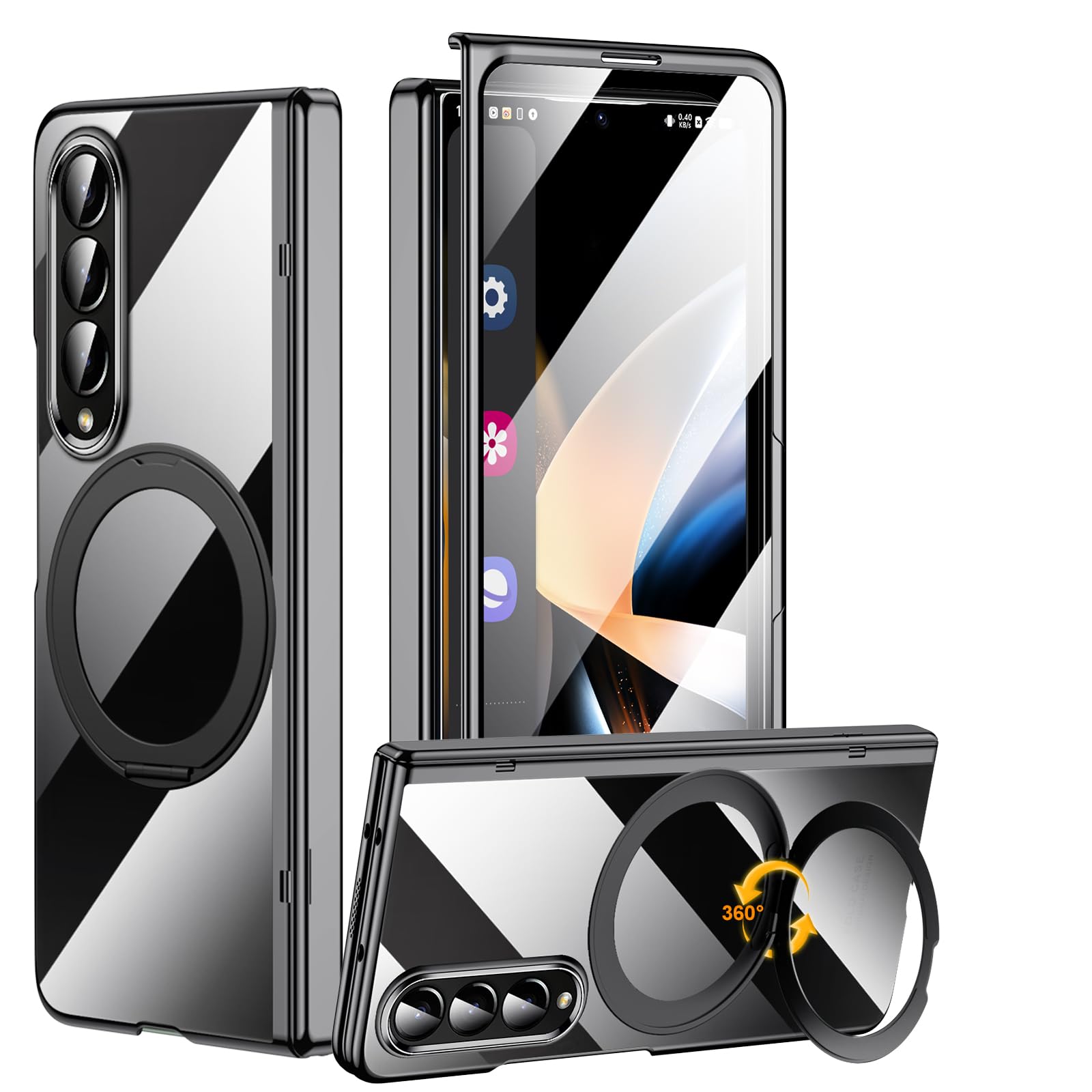 Libeagle for Samsung Galaxy Z Fold 4 Non-Yellowing Case [Compatible with MagSafe] 360° Rotatable Ring Stand, Electroplated & Hinge Protection & Screen