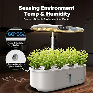 نظام زراعة Ahopegarden Hydroponics مع 12 كبسولة، مجموعة حديقة داخلية مع ضوء LED للنمو وشاشة LCD لدرجة الحرارة والرطوبة، مضخة زراعة ذكية وهادئة للأعشاب والخس والخضروات واستخدام حديقة المطبخ