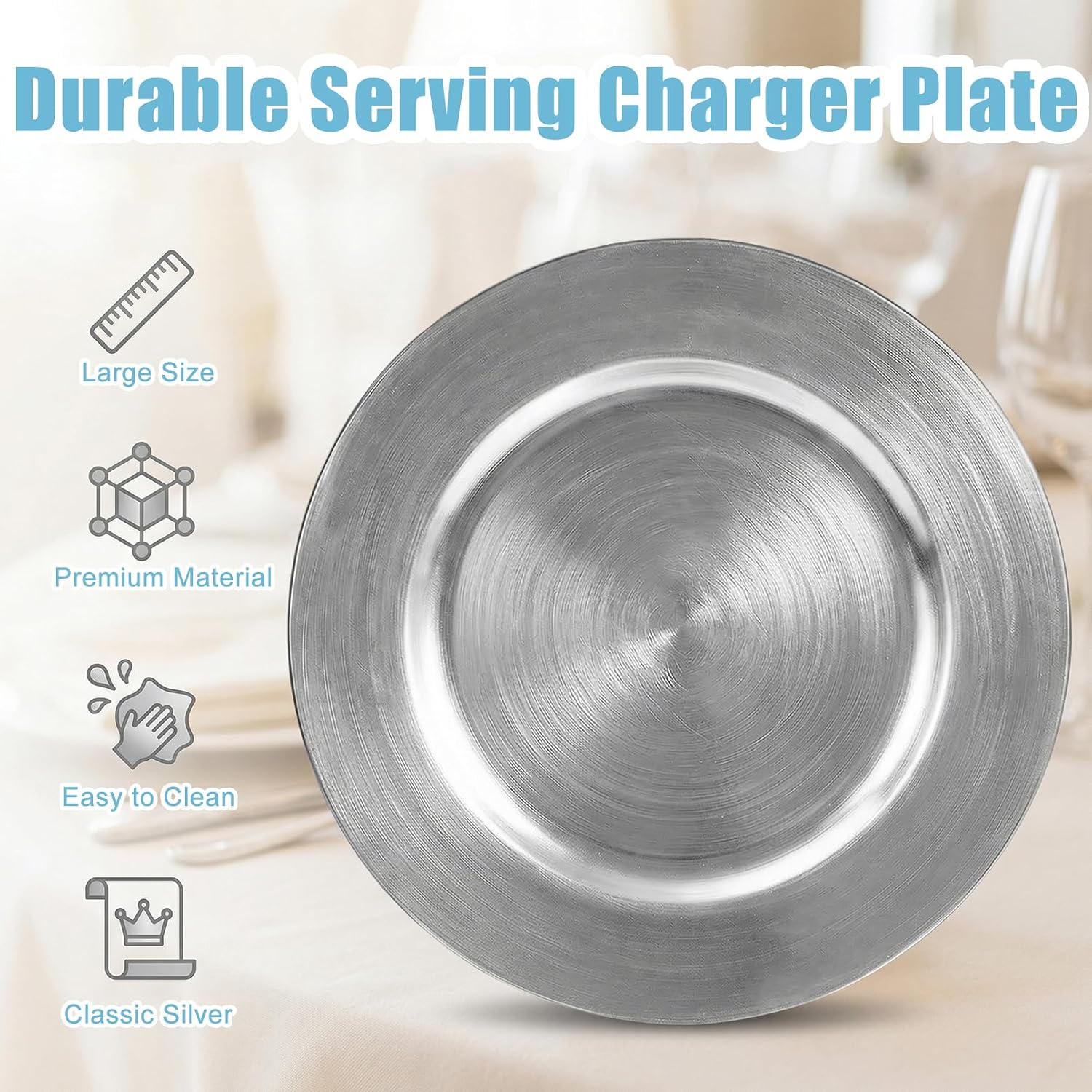 6 Pack Silver Charger Plates, 13 Inch Plastic Charger Plate