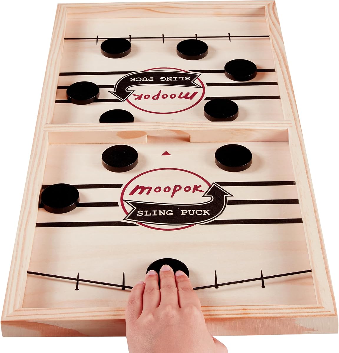 moopok Fast Sling Puck Game - Juego de mesa de súper futbolín de acción rápida, tirachinas de batalla de escritorio, juego de mesa de hockey de aire de madera, diversión garantizada para la noche de juegos familiares o fiesta de amigos