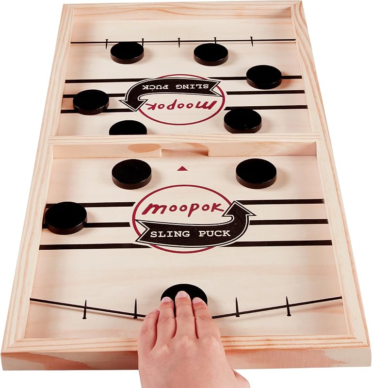 moopok Fast Sling Puck Game - Juego de mesa de súper futbolín de acción rápida, tirachinas de batalla de escritorio, juego de mesa de hockey de aire de madera, diversión garantizada para la noche de juegos familiares o fiesta de amigos