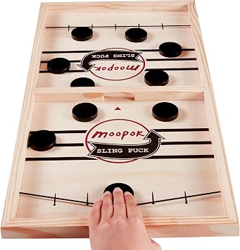 moopok Fast Sling Puck Game - Fast Action Super Foosball Table Desktop Battle Slingshot Wooden Air Hockey Board Game - Fun for Family Game Night or Friends Party