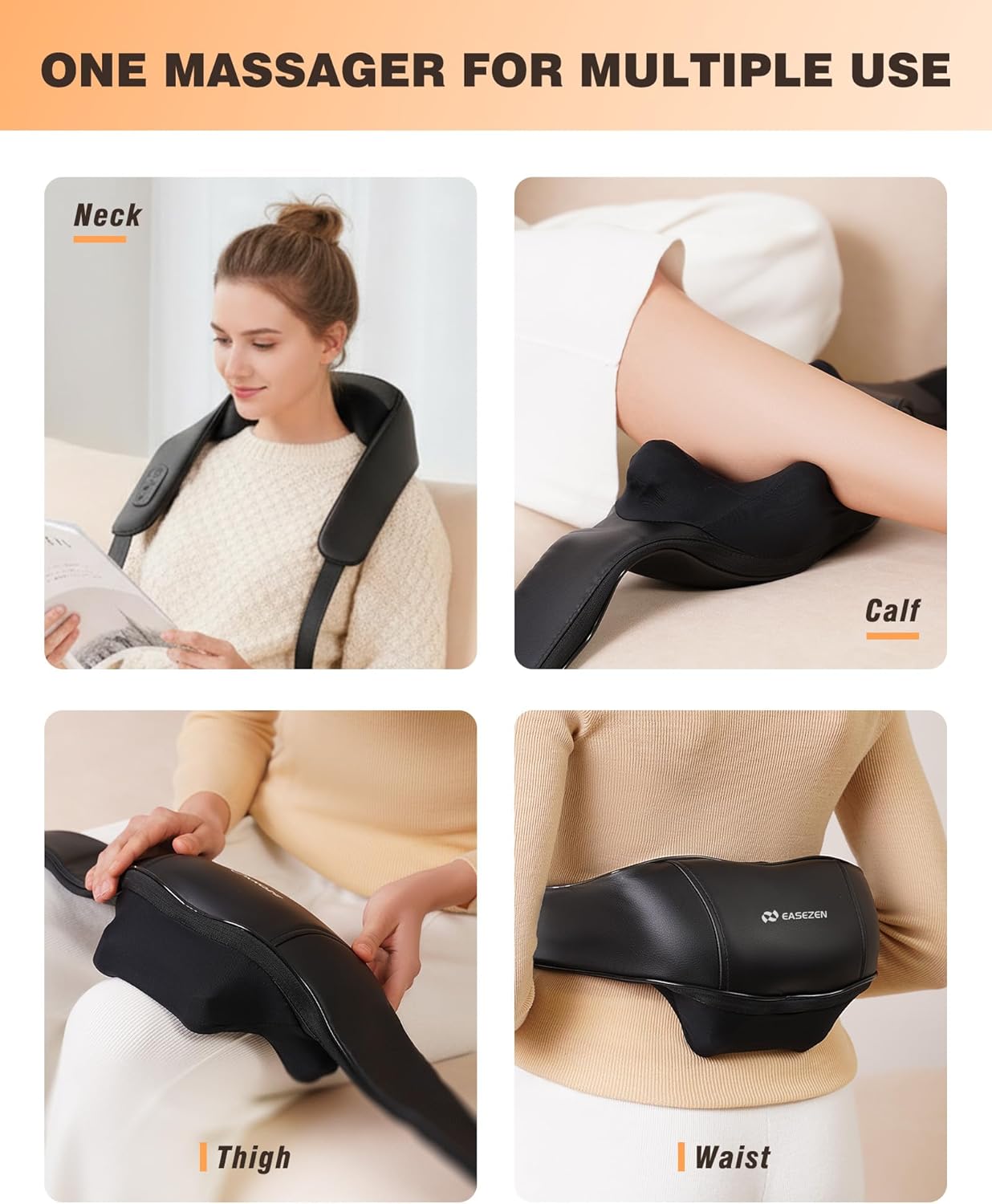 EaseZen Neck and Back Massager with Heat, Cordless Back and Neck Massager, Upgraded Graphene Heating, 4D Shiatsu Deep Kneading Massage for Shoulder, Back,Leg,Pain Relief, Jet Black