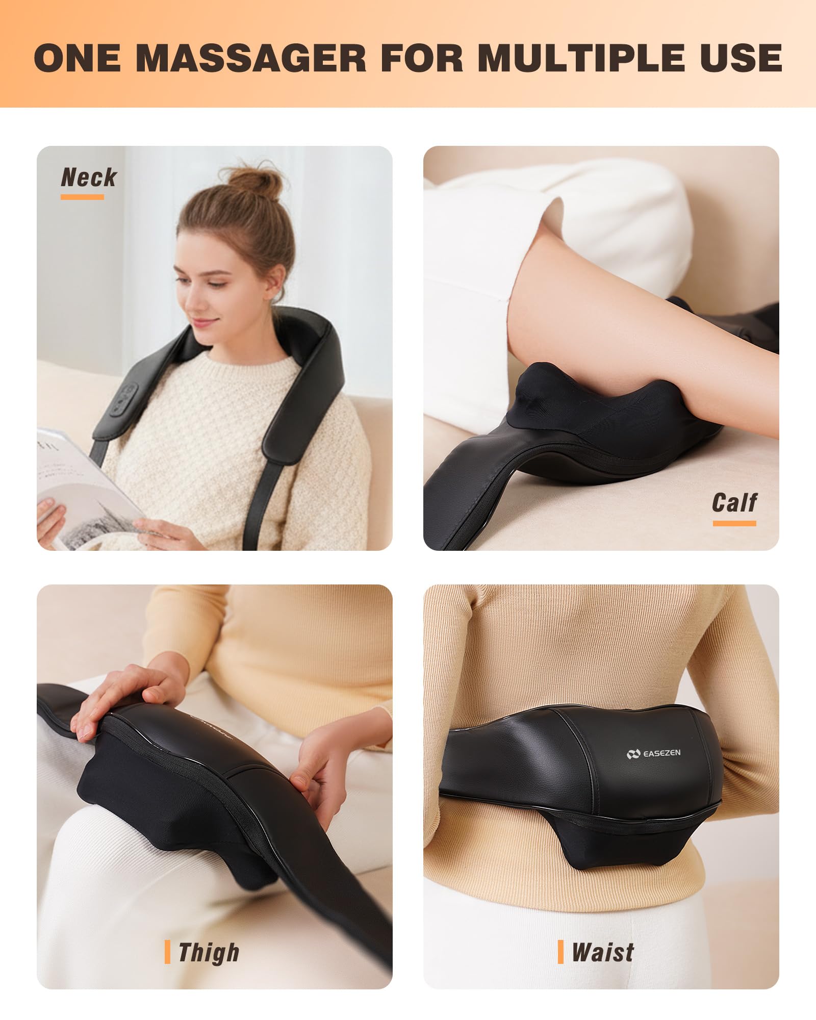 Massaggiatore collo spalle con calore, senza fili, riscaldamento grafene, massaggio Shiatsu 4D impastamento profondo per alleviare dolore a spalle, schiena e gambe, nero intenso