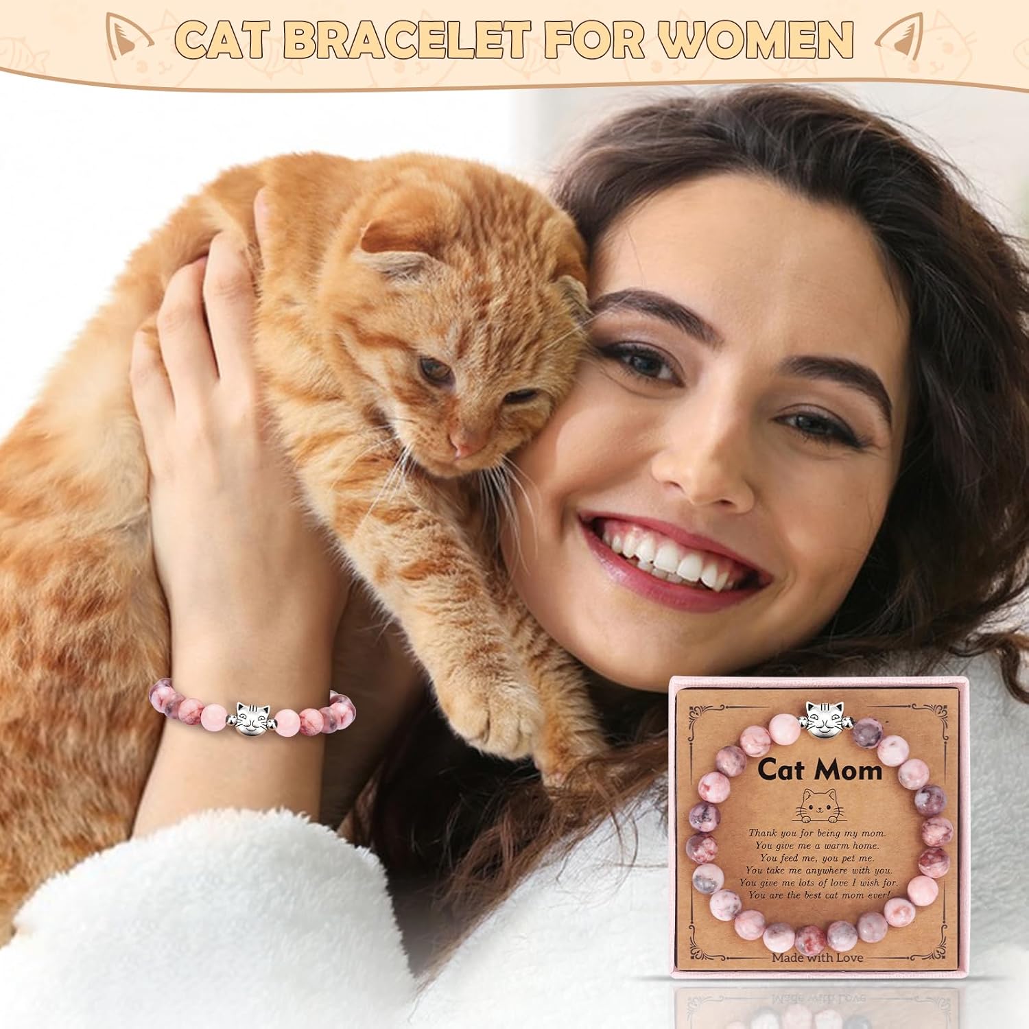 Cat Mom Cat Lover Gifts for Women, 20oz Wine Tumbler Set with Makeup Bag & Natural Stone Bracelets & Socks for Women - Perfect for Birthdays, Mothers Day & Christmas - Image 5