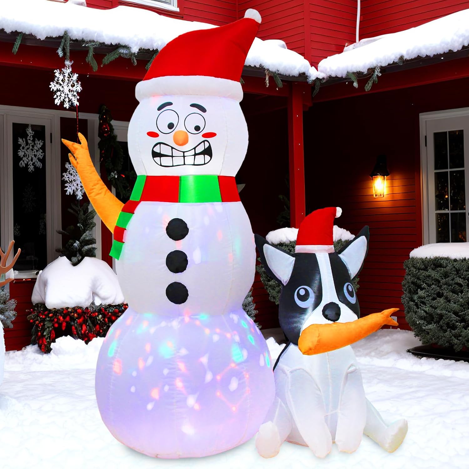AerWo 6ft Christmas Inflatables Outdoor Decorations, Funny Inflatable Snowman with Dog, Blow Up Yard Decorations with Rotating LED Lights