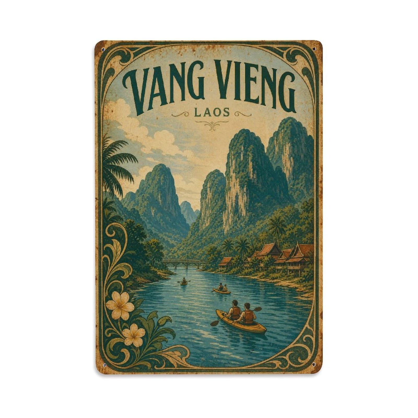Vang Vieng Laos Retro Heritage Travel Cultural Metal Tin Sign