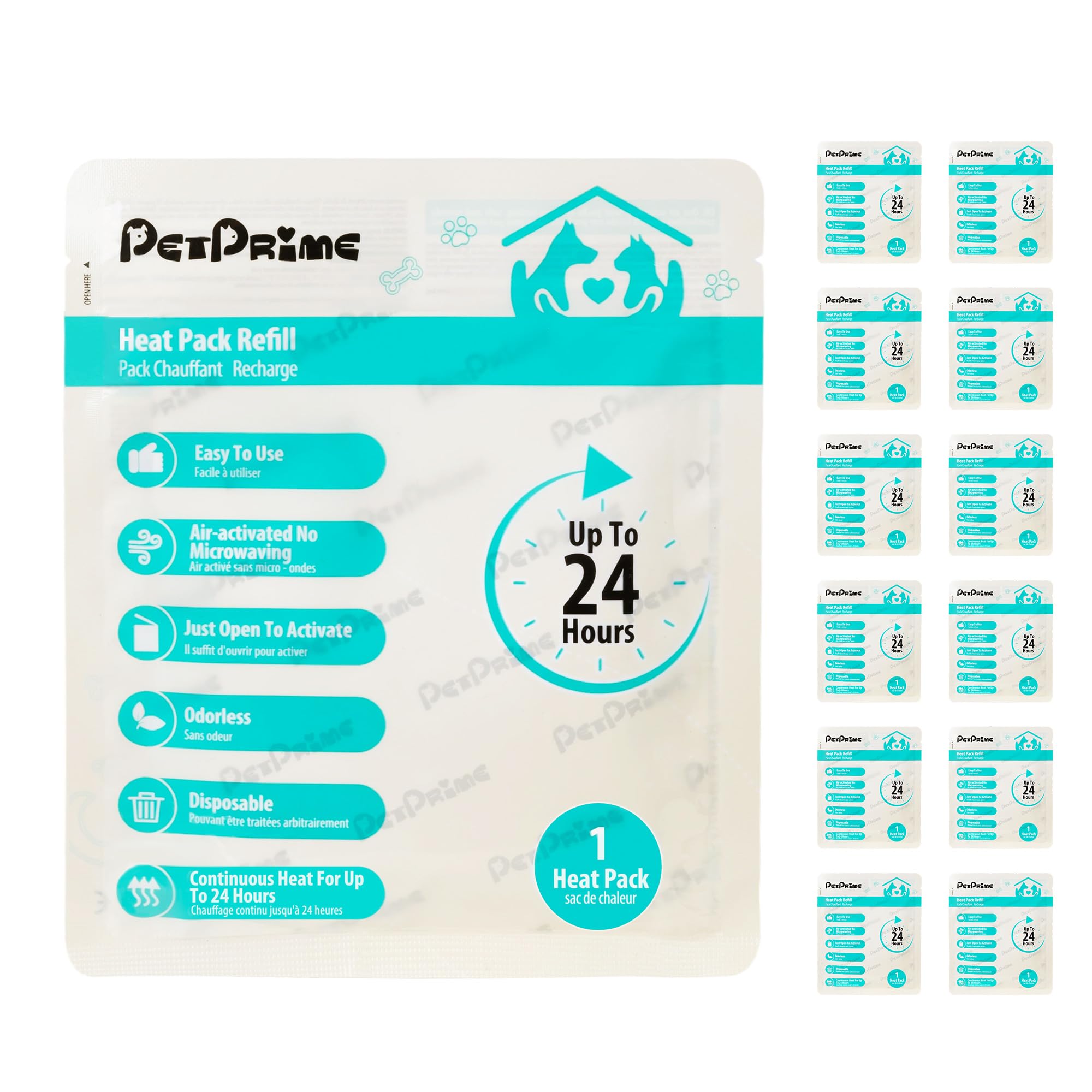 Pet Prime 12 Pack Disposable Dog Heating Pads for Heartbeat Toy for Puppy Warming Snuggle Partner for Anxious Dog 24H Heat Relief Safe Pet Anxiety Aid (Instant-Warm Pads - 12 Pack) — image 1
