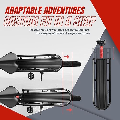 Miniatura 3 de Flexzion Portabicicletas ajustable, capacidad de 20 libras, color negro, soporte de carga trasero para bicicleta, soporte universal de aluminio