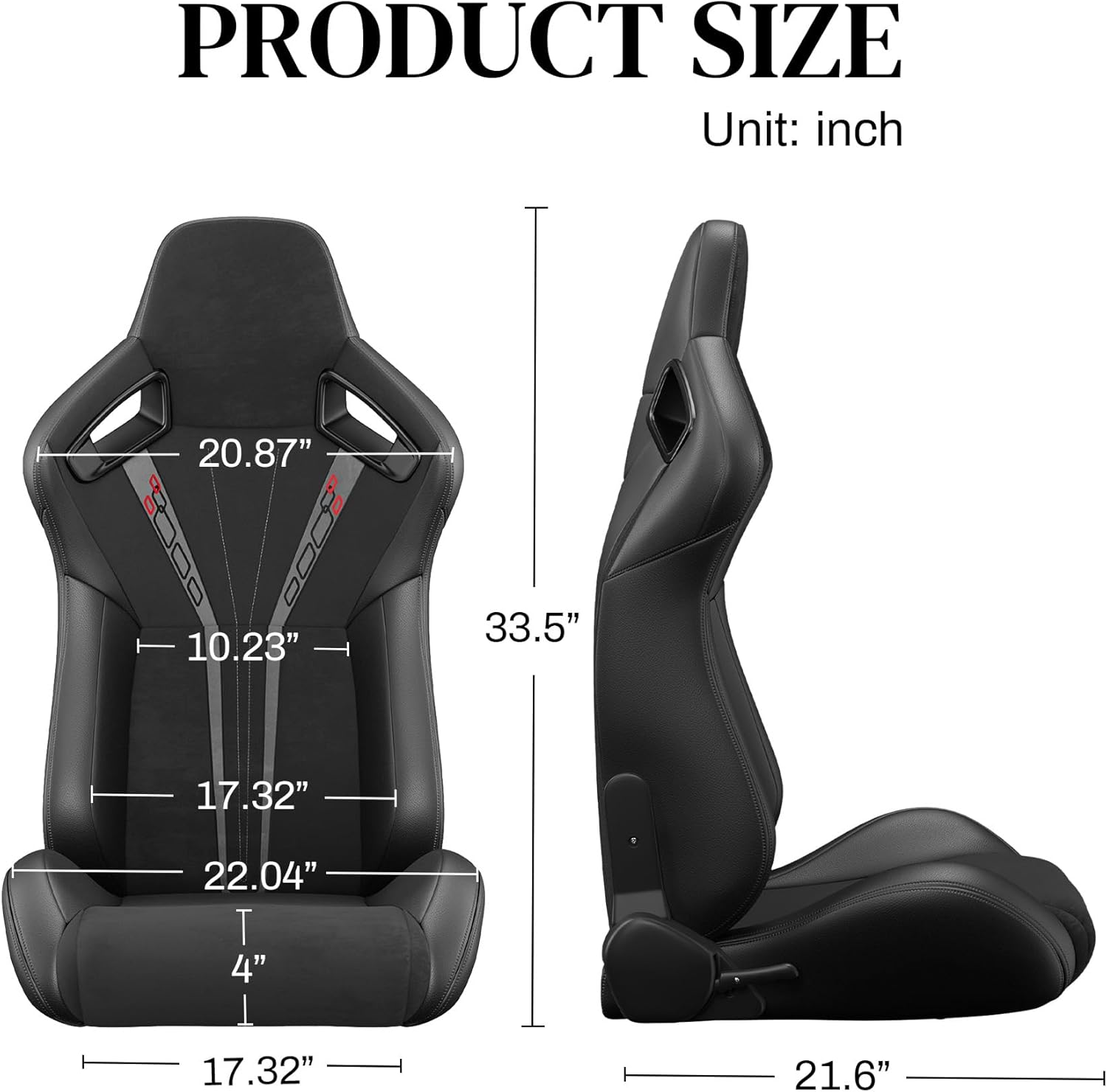 2 Pack Racing Seats, PVC Leather Universal Bucket Seats Pair with Dual Lock Sliders for Front-Back Adjustment - Automotive Racing Seats Pair for Cars