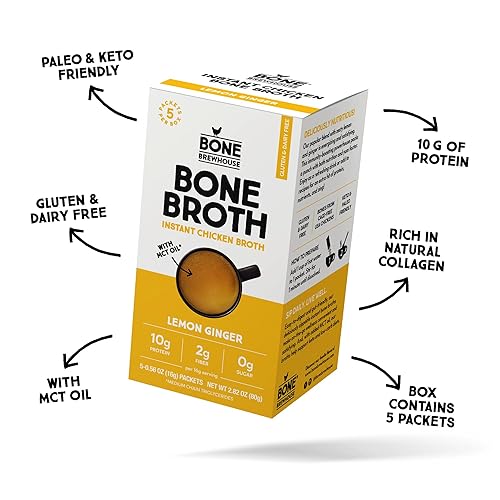 Miniatura 9 de Bone Brewhouse - Polvo de proteína de caldo de hueso de pollo - Sabor limón y jengibre - Apto para dieta keto y paleo - Caldo de sopa instantánea -