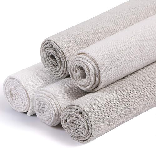 Kissbuty - Tela de costura de lino, 5 piezas de tela de lino para ropa, manualidades, decoración de macetas, tela de punto de cruz, 19.6 x 19.6