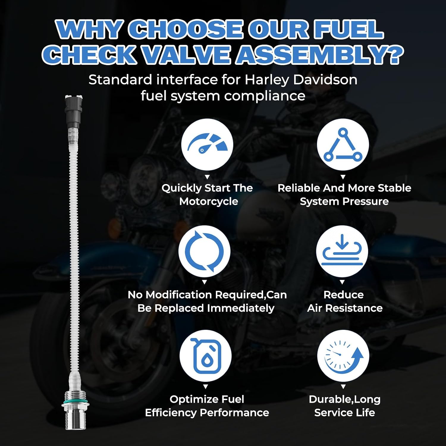 JERBOR EFI Fuel Check Valve Part for 2014-2021 Harley Davidson CVO Ultra Limited 2008-2021Harley Road Glide Road King Street Glide Electra Glide, Durable Gas Tank Fuel Line Hose for Ultra Limited Low