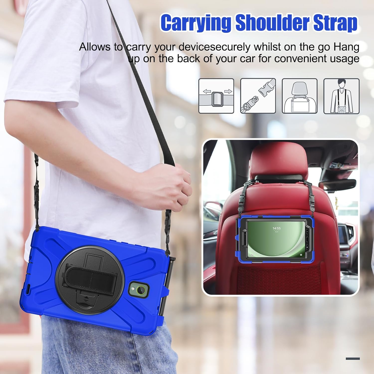 Rantice Samsung Galaxy Tab Active5/Active 3 8.0 Case, with 360 Stand, Handle Hand Strap & Shoulder Strap for Galaxy Tab Active5 8" 2024 X300/X307, Active3 8" 2020 T570/T575/T577 (Blue)